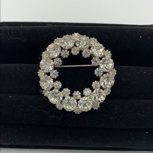 Vintage Brooch White Rhinestones